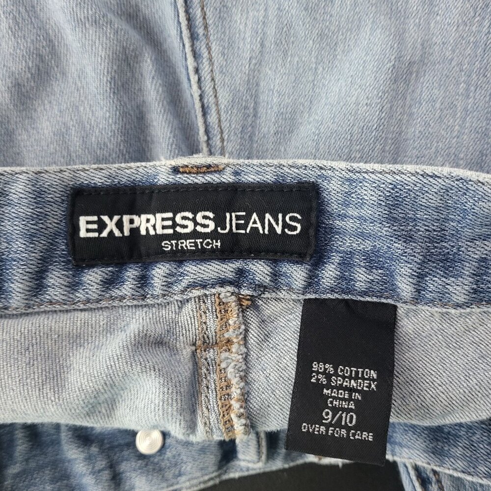 Express Womens Pleated Denim Blue Jeans 9/10‎ Y2K 2000s Grunge Retro Stretch - Picture 8 of 11